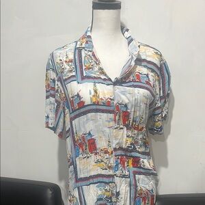 Zara Blue and Red Casual Button Down Shirt